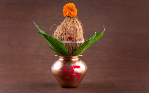 Kalash with coconut & mango leaves