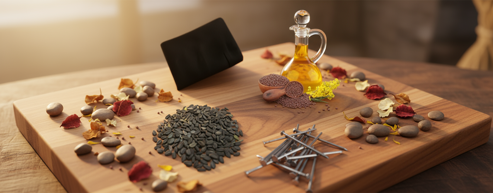 Black Cloth, Black Sesame Seeds & Iron Nail